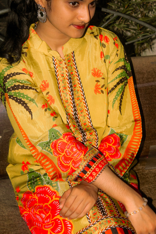 Bold Botanical Printed Summer Kurta Set