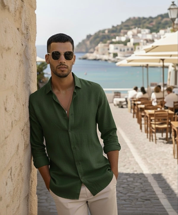 Classic Dark Green Linen by Elnore