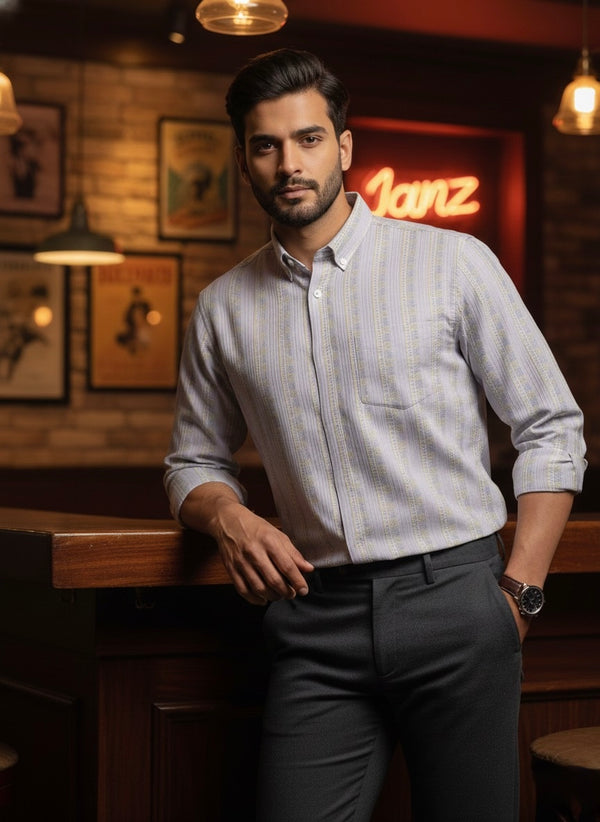 Elnore Men's Formal Slim Fit Stretch Stripes Luxe Shirt Slim Fit